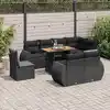 Image de vidaXL Salon de jardin 9 pcs avec coussins noir résine tressée