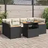 Image de vidaXL Salon de jardin 6 pcs avec coussins noir résine tressée acacia