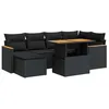 Image de vidaXL Salon de Jardin avec Coussins 7 pcs Noir résine tressée Acacia