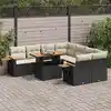 Image de vidaXL Salon de jardin avec coussins 9 pcs noir résine tressée acacia