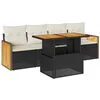 Image de vidaXL Salon de Jardin 5 pcs avec Coussins Noir résine tressée Acacia