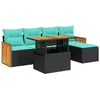 Image de vidaXL Salon de Jardin 6 pcs avec Coussins Noir résine tressée Acacia