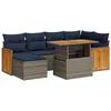Image de vidaXL Salon de Jardin avec Coussins 7 pcs Noir résine tressée Acacia