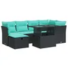 Image de vidaXL Salon de Jardin avec Coussins 7 pcs Noir résine tressée Acacia