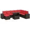 Image de vidaXL Salon de Jardin avec Coussins 9 pcs Noir résine tressée Acacia