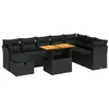 Image de vidaXL Salon de Jardin avec Coussins 9 pcs Noir résine tressée Acacia