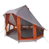 Image de vidaXL Tente Tipi familiale Gris et Orange 404 x 370 x 270 cm, Vie en Plein air, tipi Moderne, imperméable, abri spacieux pour des Vacances en Famille, Aventure stylée