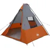 Image de vidaXL Tente Tipi avec Toit Gris et Orange 383 x 338 x 217 cm Taffetas, Tente de Camping, Design Moderne, matériaux imperméables, abri Durable, Familial, Montage Facile