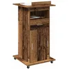 Image de vidaXL Podium avec roue Bois ancien 55 x 55 x 107 cm Bois d'ingénierie, Bureau podium moderne, solution de rangement compacte, pièce fonctionnelle, élégante avec roulettes.