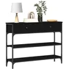 Image de vidaXL Table Console avec tiroir Chêne Noir 100 x 25 x 75 cm, Table Console rectangulaire, Design Industriel, Bois résistant, Parfait pour Un Salon Moderne.