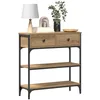Image de vidaXL Table Console avec tiroir chêne Artisanal 72,5 x 25 x 75 cm, Table Console rectangulaire, Design Industriel, Bois résistant, Parfait pour Un Salon Moderne.