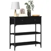 Image de vidaXL Table Console avec tiroir Chêne Noir 72,5 x 25 x 75 cm, Table Console rectangulaire, Design Industriel, Bois résistant, Parfait pour Un Salon Moderne.