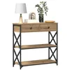 Image de vidaXL Table Console avec tiroir chêne Artisanal 75 x 28 x 75 cm, Table d'appoint pour Salon, Cadre en Acier rectangulaire, Rangement Chic pour Couloir, unité d'affichage en Bois Robuste