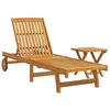 Image de vidaXL Chaise Longue avec Table Bois Massif d'acacia, Bain de Soleil, Chaise Longue de Jardin, Chaise Longue inclinable, Chaise Longue d'extérieur