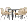 Image de vidaXL Ensemble à Manger Jardin Coussins 5pcs Marron Poly rotin Verre, Ensemble de Salle à Manger d'extérieur, Meuble de Salle à Manger de Jardin, Table et chaises de Jardin