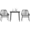 Image de vidaXL Ensemble à manger jardin coussins 3 pcs gris poly rotin verre