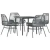 Image de vidaXL Ensemble à Manger Jardin Coussins 5 pcs Gris Poly rotin Verre, Ensemble de Salle à Manger d'extérieur, Meuble de Salle à Manger de Jardin, Table et chaises de Jardin