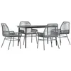 Image de vidaXL Ensemble à Manger Jardin Coussins 5 pcs Gris Poly rotin Verre, Ensemble de Salle à Manger d'extérieur, Meuble de Salle à Manger de Jardin, Table et chaises de Jardin