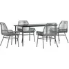 Image de vidaXL Ensemble à Manger Jardin Coussins 5 pcs Gris Poly rotin Verre, Ensemble de Salle à Manger d'extérieur, Meuble de Salle à Manger de Jardin, Table et chaises de Jardin