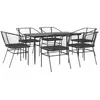 Image de vidaXL Ensemble à Manger de Jardin Coussins 7pcs Noir Poly rotin Verre