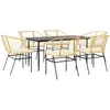 Image de vidaXL Ensemble à Manger Jardin Coussins 7pcs Marron Poly rotin Verre