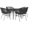 Image de vidaXL Ensemble à Manger de Jardin et Coussins 5 pcs Noir rotin Verre