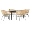 Image de vidaXL Ensemble à Manger Jardin Coussins 5pcs Marron Poly rotin Verre