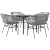 Image de vidaXL Ensemble à Manger Jardin Coussins 5 pcs Gris Poly rotin Verre
