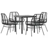 Image de vidaXL Ensemble à Manger de Jardin et Coussins 5 pcs Noir rotin Verre, Ensemble à Manger d'extérieur, Meuble à Manger de Jardin, Table et chaises de Jardin