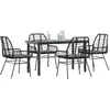 Image de vidaXL Ensemble à manger de jardin et coussins 5 pcs noir rotin verre