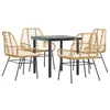 Image de vidaXL Ensemble à Manger Jardin Coussins 5pcs Marron Poly rotin Verre, Ensemble à Manger d'extérieur, Meuble à Manger de Jardin, Table et chaises de Jardin