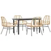 Image de vidaXL Ensemble à Manger Jardin Coussins 5pcs Marron Poly rotin Verre, Ensemble à Manger d'extérieur, Meuble à Manger de Jardin, Table et chaises de Jardin