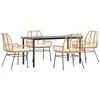 Image de vidaXL Ensemble à Manger Jardin Coussins 5pcs Marron Poly rotin Verre, Ensemble à Manger d'extérieur, Meuble à Manger de Jardin, Table et chaises de Jardin
