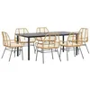 Image de vidaXL Ensemble à Manger Jardin Coussins 7pcs Marron Poly rotin Verre, Ensemble à Manger d'extérieur, Meuble à Manger de Jardin, Table et chaises de Jardin