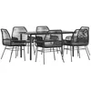 Image de vidaXL Ensemble à Manger de Jardin Coussins 7pcs Noir Poly rotin Verre