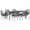 Image de vidaXL Ensemble à Manger de Jardin Coussins 7pcs Noir Poly rotin Verre