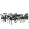 Image de vidaXL Ensemble à Manger de Jardin Coussins 9pcs Noir Poly rotin Verre