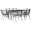 Image de vidaXL Ensemble à Manger de Jardin 7pcs Noir Poly rotin Verre, Ensemble de Salle à Manger d'extérieur, Meuble de Salle à Manger de Jardin, Table et chaises de Jardin