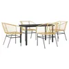 Image de vidaXL Ensemble à Manger Jardin 5pcs Marron Poly rotin Verre, Ensemble de Salle à Manger d'extérieur, Meuble de Salle à Manger de Jardin, Table et chaises de Jardin