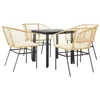 Image de vidaXL Ensemble à Manger Jardin Coussins 5pcs Marron Poly rotin Verre, Ensemble de Salle à Manger d'extérieur, Meuble de Salle à Manger de Jardin, Table et chaises de Jardin