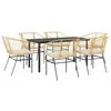 Image de vidaXL Ensemble à Manger Jardin Coussins 7pcs Marron Poly rotin Verre, Ensemble de Salle à Manger d'extérieur, Meuble de Salle à Manger de Jardin, Table et chaises de Jardin