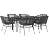 Image de vidaXL Ensemble à Manger de Jardin Coussins 7pcs Noir Poly rotin Verre, Ensemble de Salle à Manger d'extérieur, Meuble de Salle à Manger de Jardin, Table et chaises de Jardin