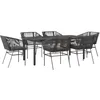 Image de vidaXL Ensemble à Manger de Jardin Coussins 7pcs Noir Poly rotin Verre, Ensemble de Salle à Manger d'extérieur, Meuble de Salle à Manger de Jardin, Table et chaises de Jardin