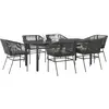 Image de vidaXL Ensemble à manger de jardin coussins 7pcs noir poly rotin verre