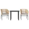 Image de vidaXL Ensemble à Manger Jardin Coussins 3pcs Marron Poly rotin Verre, Ensemble de Salle à Manger d'extérieur, Meuble de Salle à Manger de Jardin, Table et chaises de Salle à Manger de Jardin