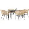 Image de vidaXL Ensemble à manger jardin coussins 5pcs marron poly rotin verre