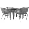 Image de vidaXL Ensemble à Manger Jardin Coussins 5 pcs Gris Poly rotin Verre, Ensemble de Salle à Manger d'extérieur, Meuble de Salle à Manger de Jardin, Table et chaises de Jardin