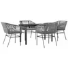Image de vidaXL Ensemble à Manger Jardin Coussins 5 pcs Gris Poly rotin Verre, Ensemble de Salle à Manger d'extérieur, Meuble de Salle à Manger de Jardin, Table et chaises de Jardin