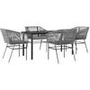Image de vidaXL Ensemble à Manger Jardin Coussins 5 pcs Gris Poly rotin Verre, Ensemble de Salle à Manger d'extérieur, Meuble de Salle à Manger de Jardin, Table et chaises de Jardin