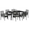 Image de vidaXL Ensemble de Salle à Manger pour Jardin 7 pcs Noir polyrotin, Jardin et Terrasse, Ensemble Moderne, Salle à Manger Résistante, Table en Verre Lounge, Mobilier en Rattan